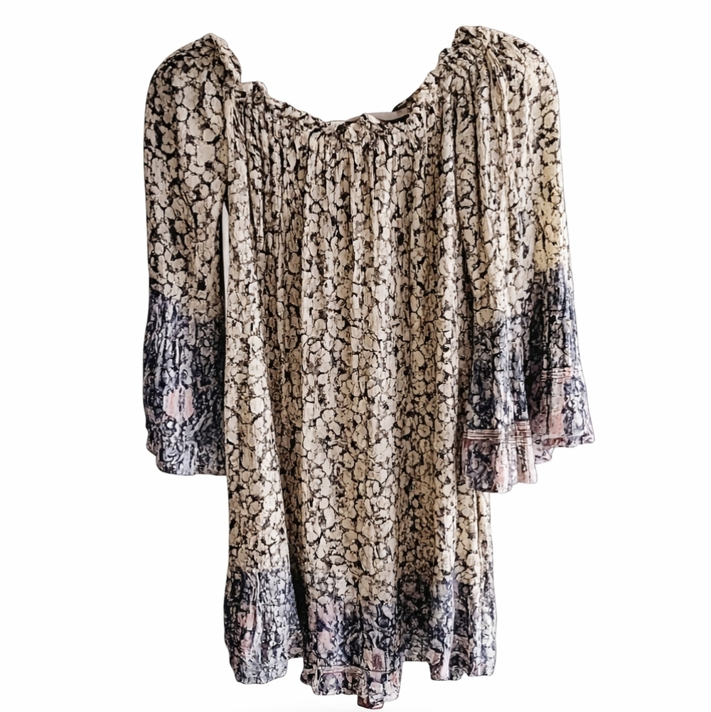 J Gee Boho Off The Shoulder Blouse Bell Sleeve Floral Paisly Phesant Sz.S Chic